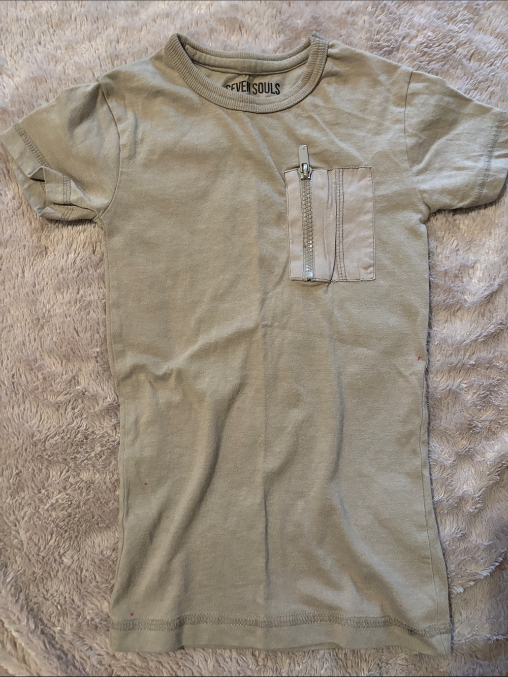 Seven Souls Kids Short Sleeve Tee in Olive with Zipper Pocket